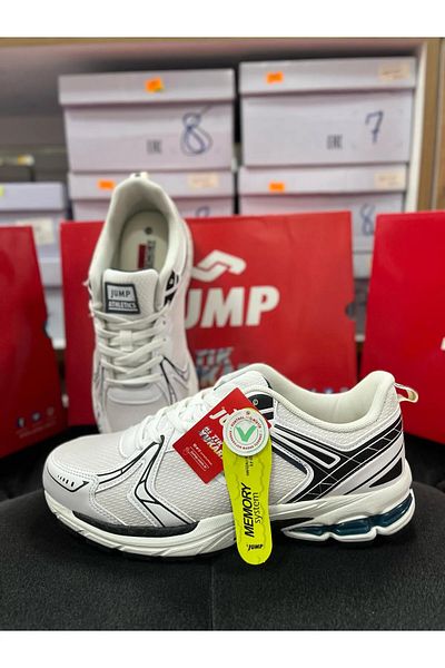 Jump Ανδρικά Αθλητικά Παπούτσια Περπάτημα για τρέξιμο με μαύρο λευκό γκρι πλέγμα με χοντρή σόλα