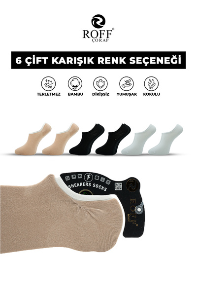ROFF ÇORAP Bamboo Men's Sneaker Socks Seamless Invisible Ankle Sports Socks P...