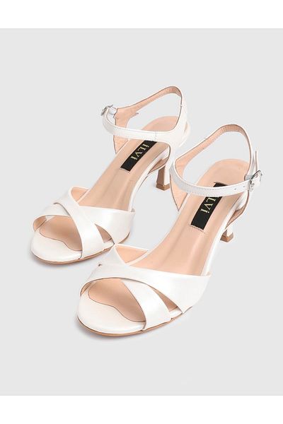 İLVİ Nox Genuine Leather White Women's Heeled Sandals