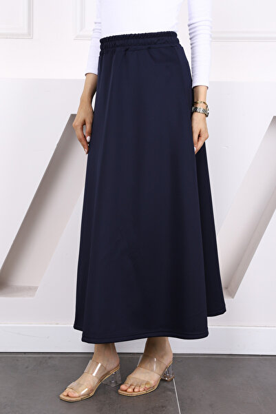 İmajButik Navy Blue Elastic Waist Scuba Puff Skirt