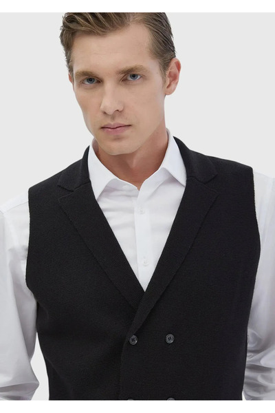 Ramsey Μαύρο μονόχρωμο πλεκτό γιλέκο