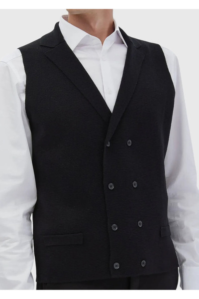 Ramsey Μαύρο μονόχρωμο πλεκτό γιλέκο