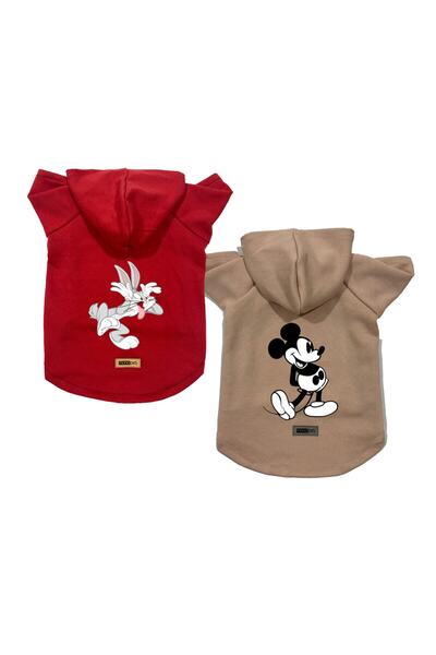 Monopetz Kapişonlu Polar Sweatshirt Köpek Ve Kedi Kıyafeti - Buggs & Mickey 2'li Fırsat Paketi - S Beden