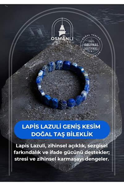 OSMANLI DOĞAL TAŞ Certified Lapis Lazuli Wide Cut Natural Stone Bracelet