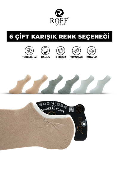 ROFF ÇORAP Bamboo Men's Sneaker Socks Seamless Invisible Ankle Sports Socks P...