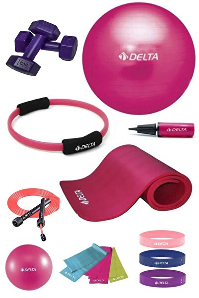 Delta 140 - 159 cm Suitable for Paint 14 Piece Pilates Set 55 cm Ball 10 mm Cushion Circle Squat Band 1 kg Dumbbell
