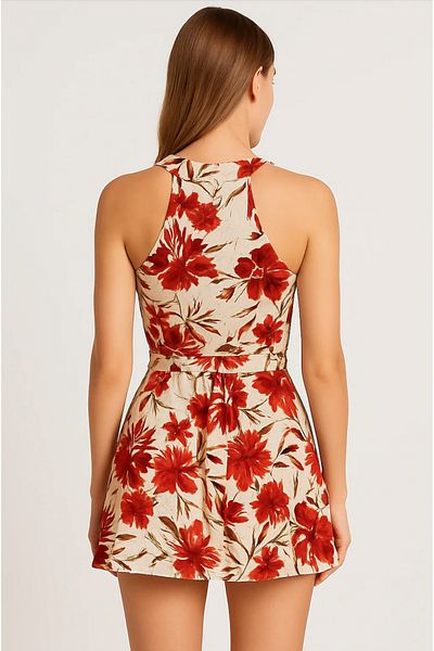 VENA Rochie mini florală 100% bumbac - imprimeu floral
