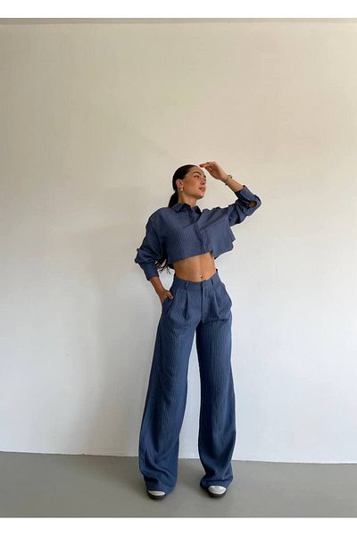 ossons Costum cu pantaloni cămașă în dungi