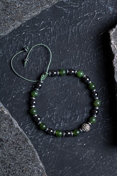 OSMANLI DOĞAL TAŞ Certified Jade, Hematite Zircon Apparatus Natural Stone Macrame Bracelet