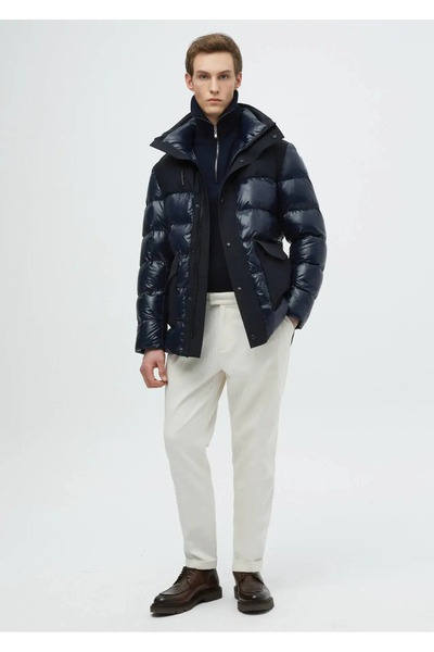 Ramsey Lacivert Regular Fit Kapüşonlu Casual Dokuma Kaban