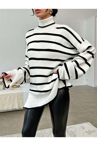 modamtn    Women's Long Sleeve Stripe Detail Knitwear Tunic