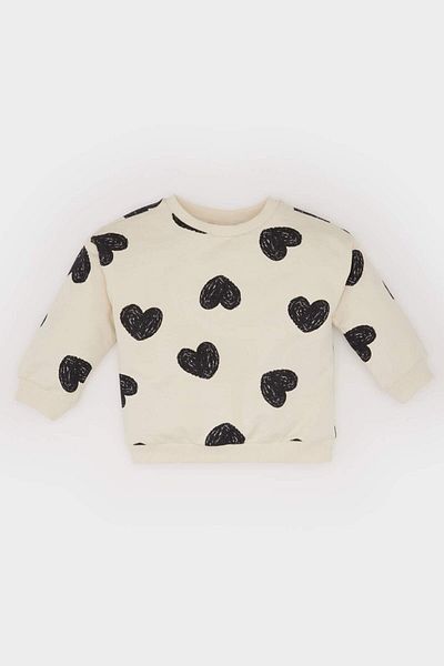 DeFacto Baby Girl Crew Neck Heart Print Sweatshirt E0196A5