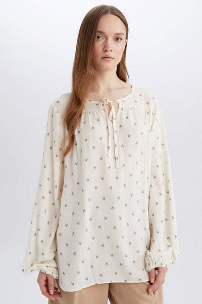 DeFacto Regular Fit Bluse mit langen Ärmeln aus glitzerndem Stoff mit Apaş-Kragen E0779AX25SP
