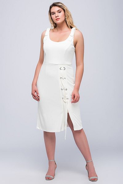 Şans Tekstil Women's White Bird Eye Detailed Dress 26A14418 26A14418Bone