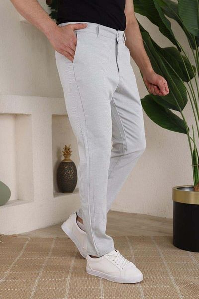 modamtn Men's Casual Slim Fit Cord Patterned Fabric Trousers