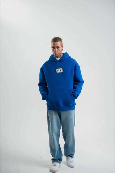 modamtn Unisex Hooded Long Sleeve Patched Embroidered Sweatshirt - Blue