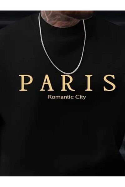 modamtn Men's Long Sleeve Crew Neck Paris Written Two Thread Blouse