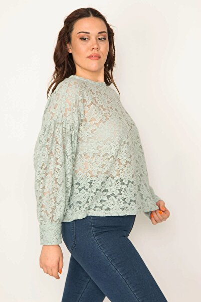 Şans Γυναικεία Μπλούζα Δαντέλα με Πράσινο Μπαλόνι 65n32571