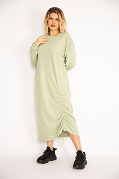 Şans Ženska zelena haljina od dužeg rukava veličine plus Sa naborima 65n35043