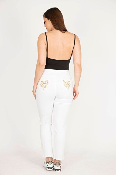 Şans Жіночі джинси великого розміру з вишитим заднім кишенем, 5 кишень, еластичні, 65n36119