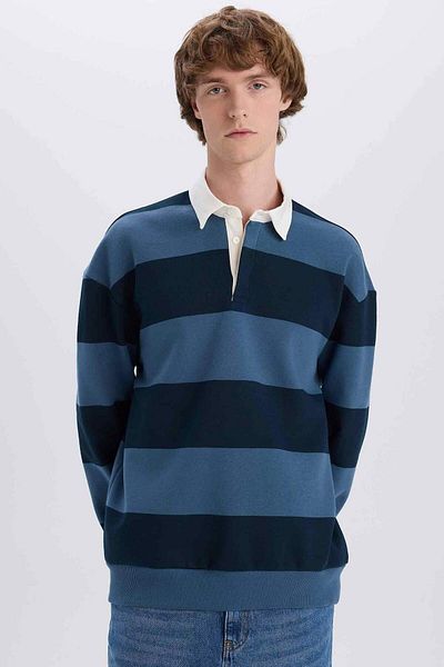 DeFacto Hanorac cu dungi cu gât polo Boxy Fit D1784AX24WN