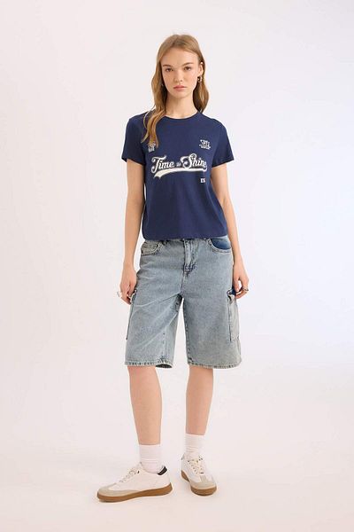 DeFacto Tricou cu mânecă scurtă imprimat cu decolteu rotund Coool Regular Fit E0632AX25SM