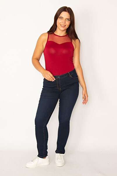Şans Women's Large Size Navy Blue 5 Pocket Skinny Jeans 65n34217