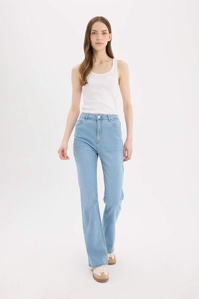 DeFacto Blugi lungi slim evazați cu talie înaltă - spălat cu zăpadă, pantaloni cu picioare drepte D7973AX25SP