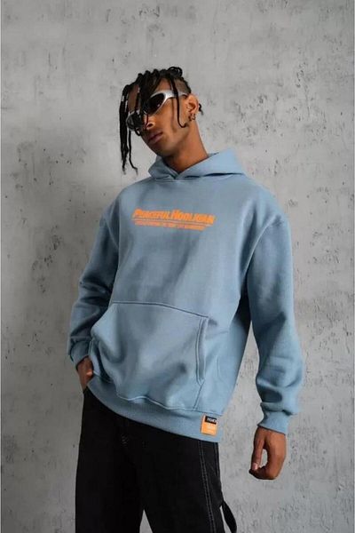 modamtn Men's Embroidered Printed Hooded Sweatshirt - Blue