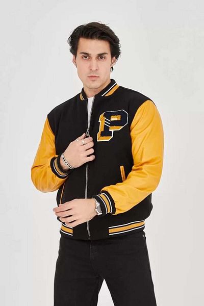 modamtn    Men's Inner Fiber and Lined Sleeves Faux Leather Jacket - Yellow