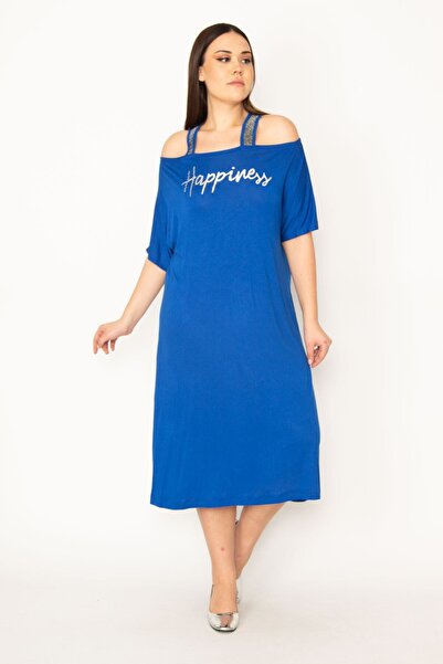 Şans Γυναικεία Saks μεγάλου μεγέθους Glitter Λεπτομερές εμπρός εμπριμέ φόρεμα βισκόζης 65n27473