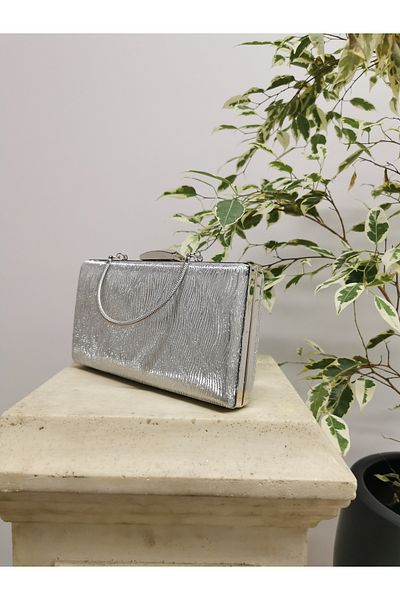 NAZART Women's Wavy Silver Evening Dress Clutch Chain Strap Hand Wedding Engagement Night Shoulder Bag