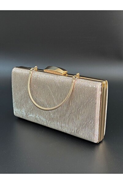 NAZART Women's Wavy Gold Evening Dress Clutch Chain Strap Hand Wedding Engagement Night Shoulder Bag