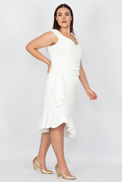 Şans Γυναικείο φόρεμα μεγάλου μεγέθους με κόκκαλο μέση και φούστα με λεπτομέρειες 65n29789