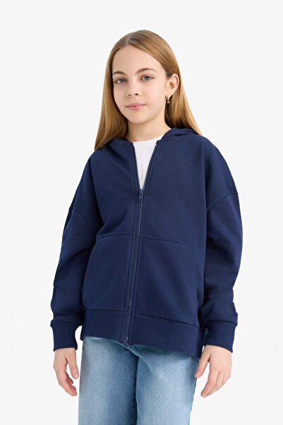DeFacto Girls Hooded Basic Plain Pocket School Zipper Sweatshirt D9079A825Sp