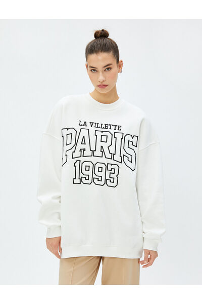 Koton Rasierter Rundhalsausschnitt Sweatshirt College bestickt Langarm