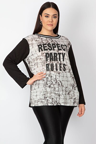 Şans Жіноча блуза великого розміру чорного кольору з принтом спереду 65n29784