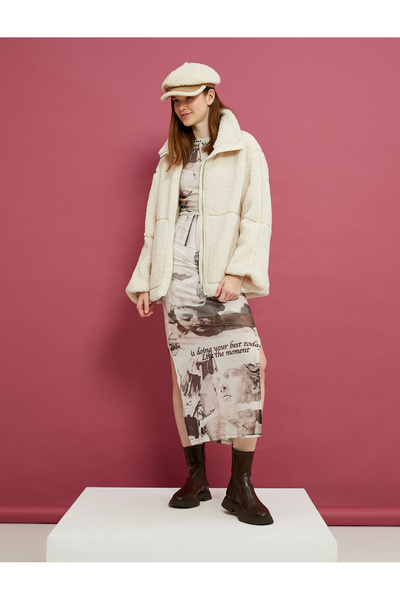 Koton Plüschjacke, Stehkragen, Reißverschlusstasche