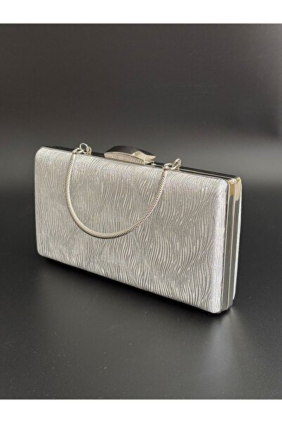 NAZART Women's Wavy Silver Evening Dress Clutch Chain Strap Hand Wedding Engagement Night Shoulder Bag