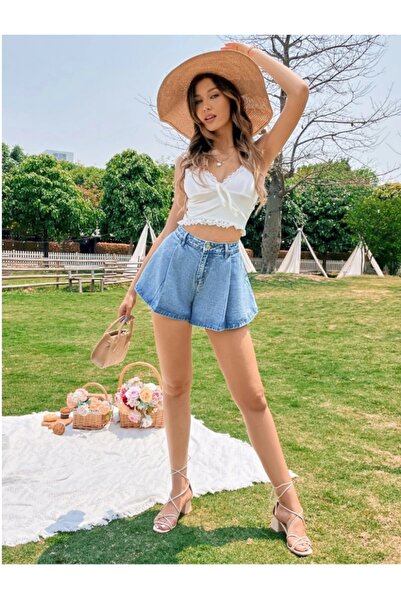 Marlix Jeans Women's Pleated Denim Shorts Jeans