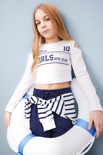 DeFacto Girls Slim Fit Slim Fit Crew Neck Printed Rib Long Sleeve T-Shirt D9920A825Sp
