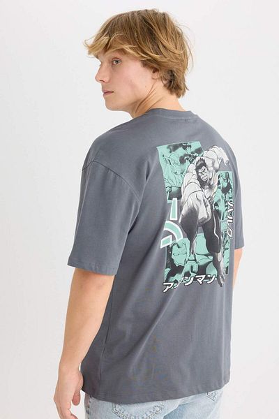 DeFacto 100% Cotton Marvel Boxy Fit Crew Neck Back Printed Short Sleeve T-Shirt D6784Ax25Sp