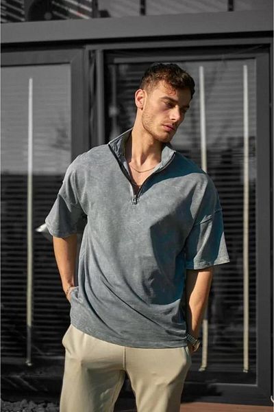 modamtn Unisex Half Zip Washable T-Shirt - Gray
