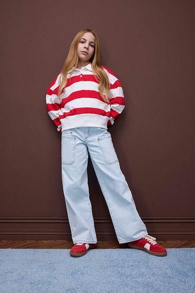 DeFacto Hanorac cu dungi cu gât polo Relax Fit pentru fete D7443A825SP