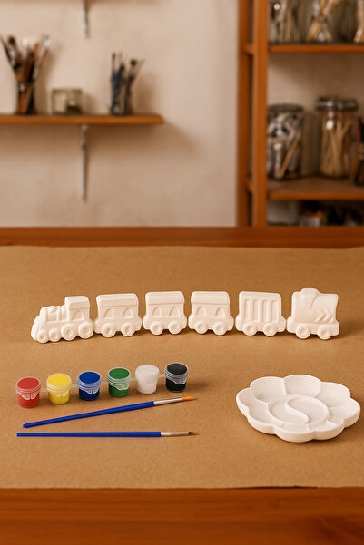 oyuncan Mini Sanatçı Seramik Tren Boyama Seti – 7 Parça Lokomotif + Boyalar +...