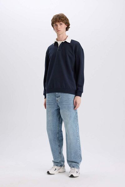 DeFacto Boxy Fit Polo Neck Basic Plain Sweatshirt E6523Ax24Wn