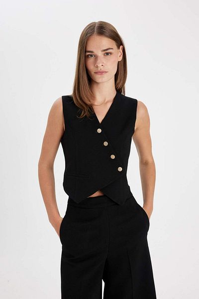 DeFacto Asymmetrical V-Neck Striped Blazer Vest C8848Ax24Au