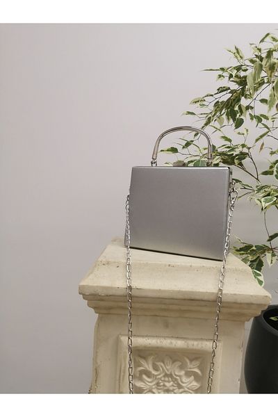 NAZART Women's Silver Fabric Evening Dress Clutch Bag