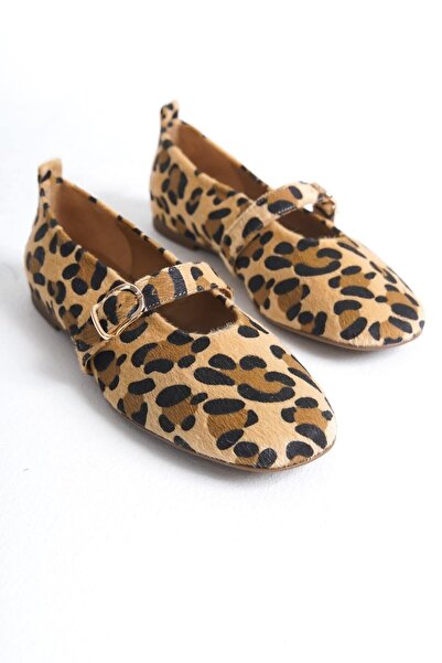 Mubiano Collection Mubiano Genuine Leather Collection Women's Band Detailed Ballet Flats Leopard - Mcrgn8035 - Lpr