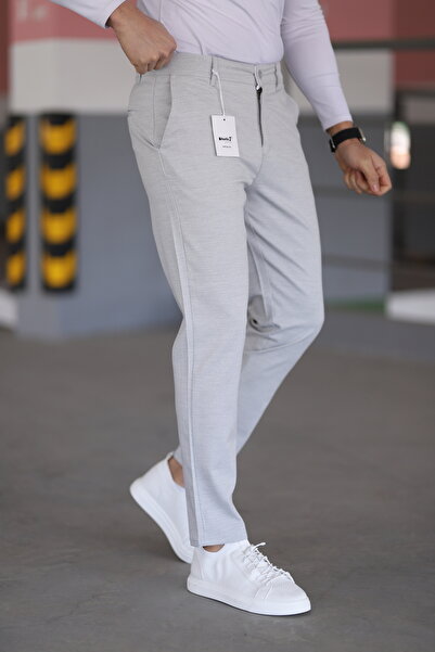 hello7 Pánské antracitové kalhoty Slim Fit pružné lněné lycrové kalhoty